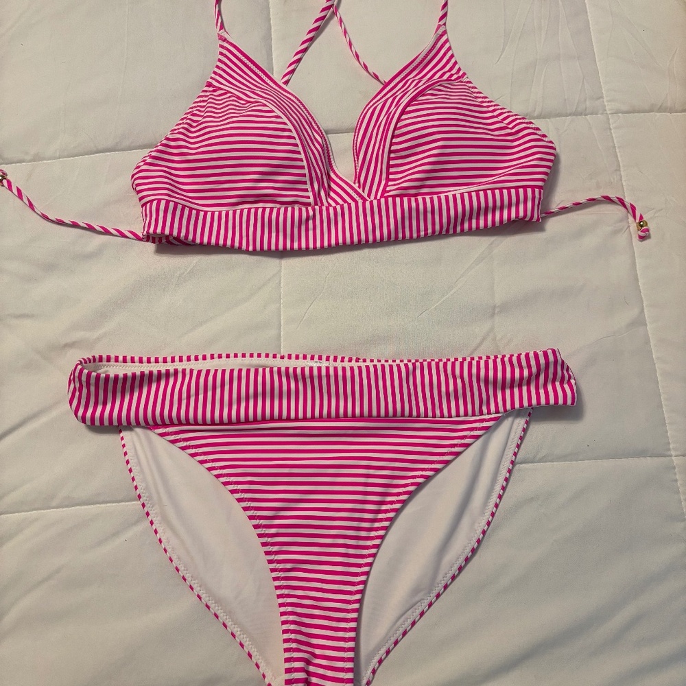 Vineyard Vines Hot Pink and White Striped Bikini Set